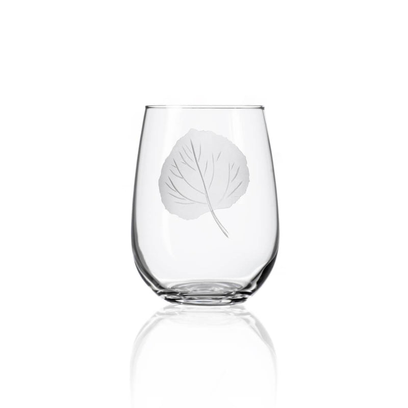Aspen Leaf Stemless Wine Glasses, Set/4