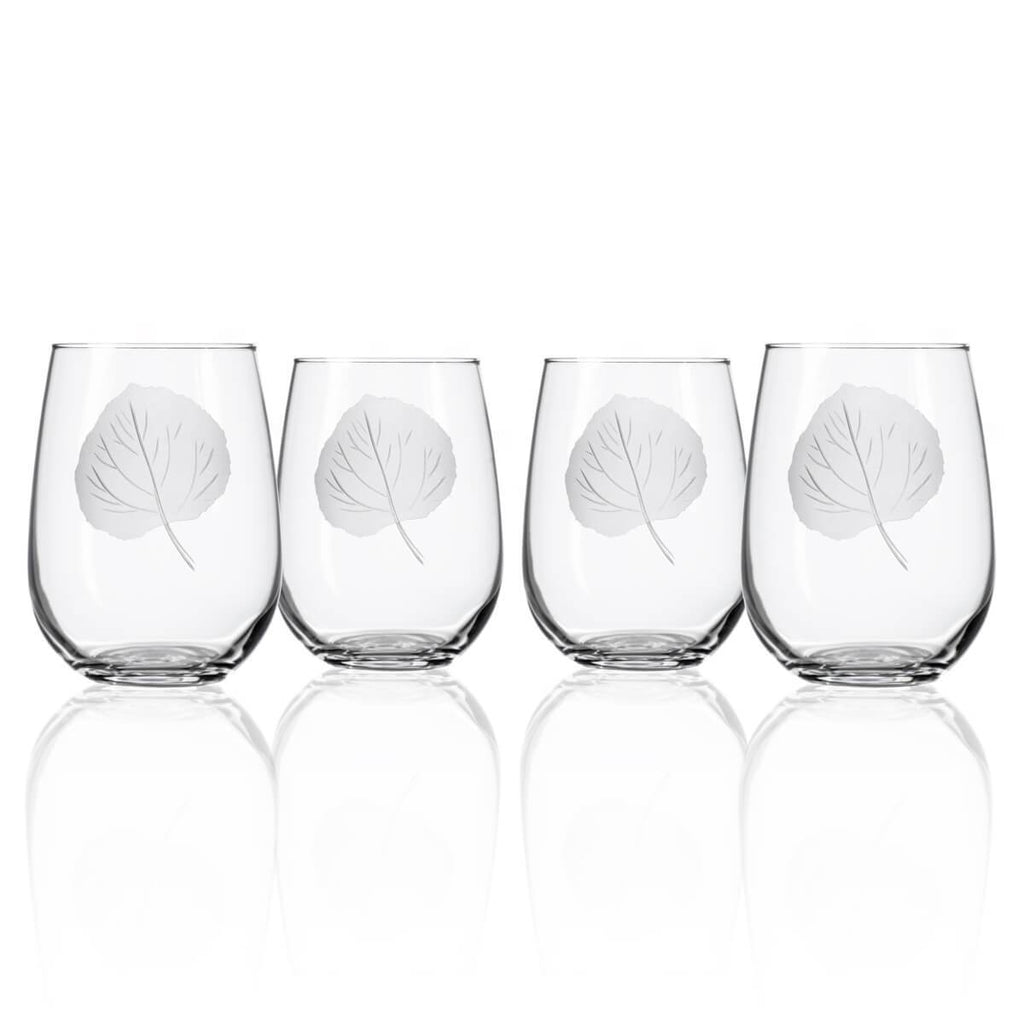 Aspen Leaf Stemless Wine Glasses, Set/4